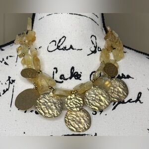 Kenneth Jay Lane Gold Disc & Citrine Necklace & Bracelet Set